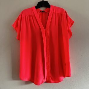 Express Ahort Sleeve Bright Sheer Pink Blouse M